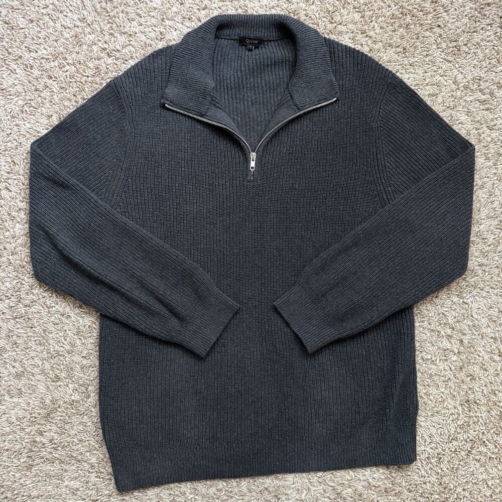 Quince 1/4 Quarter Zip Sweater Dark Grey 100% Cotton Pullover Men’s Size Large